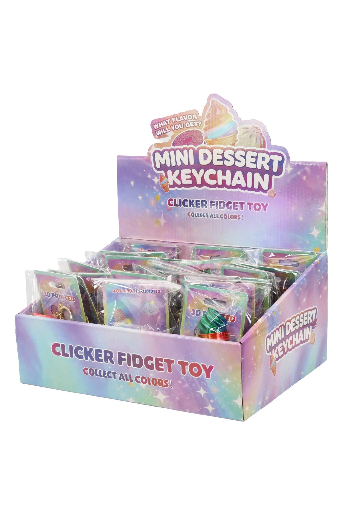 Ice-Cream 3D Print Ombre Shimmer Clicky Fidget Keychain: