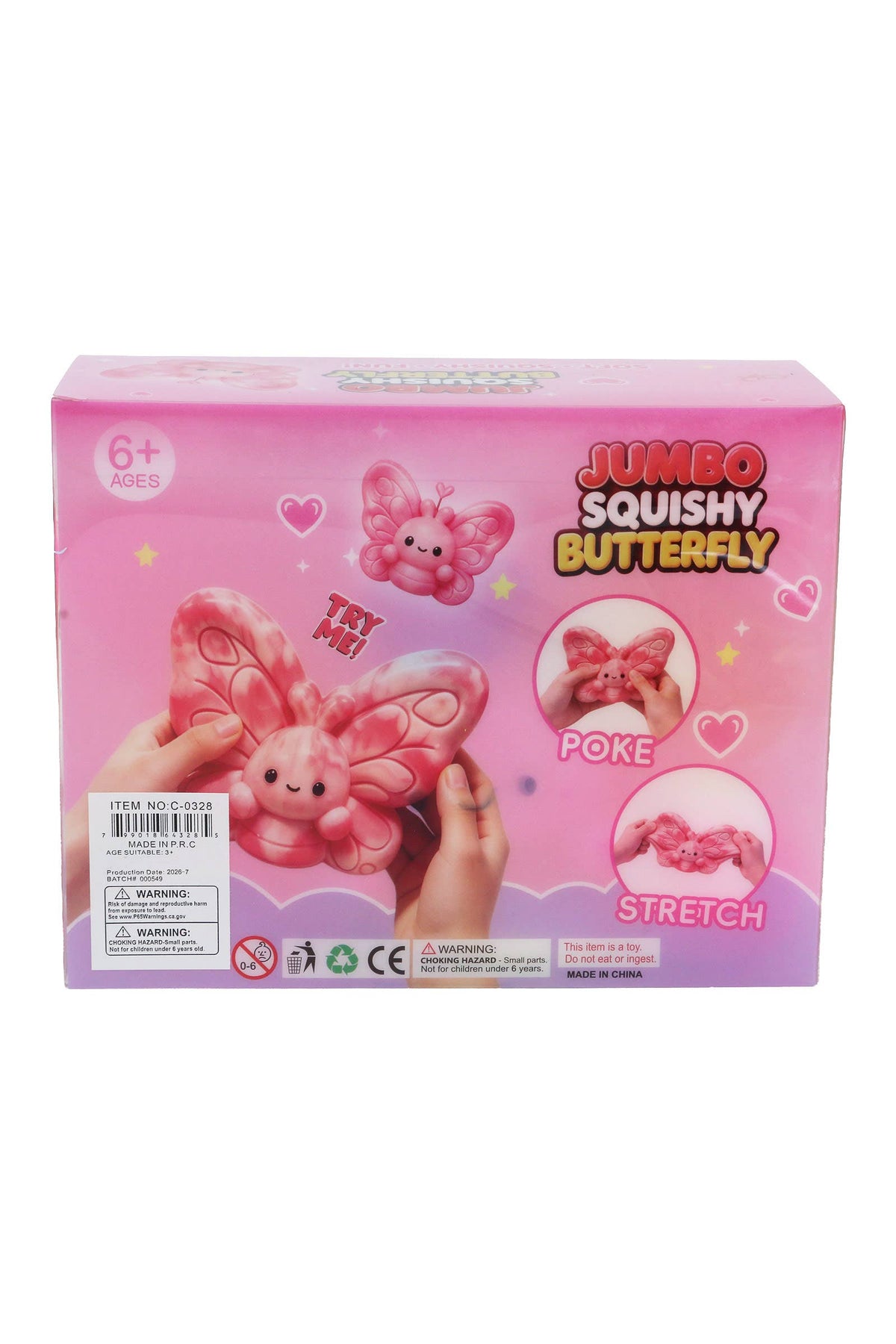 JUMBO 7 Inch Butterfly Fluffy Slime Filled TPR Squishy