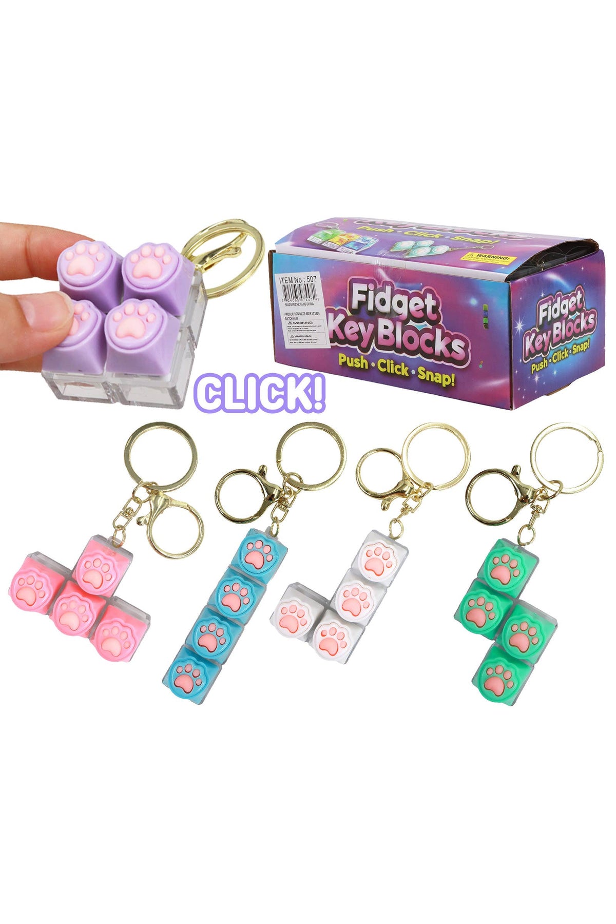 Clicky Keyboard Pastel Animal Paw Keycap Fidget Keychain: ONE SIZE