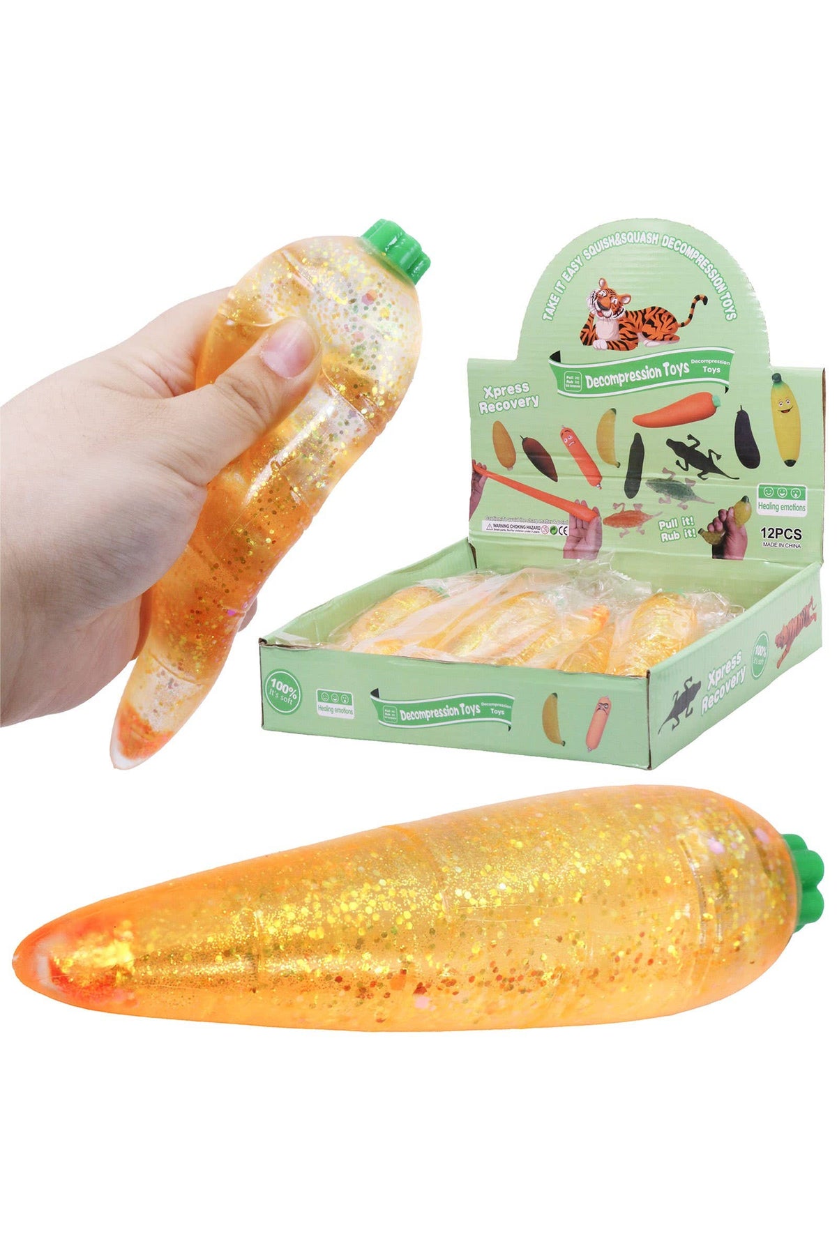 Cute Happy Carrot Glittery Maltose Putty Filled Squishy Toy: ORANGE / ONE SIZE
