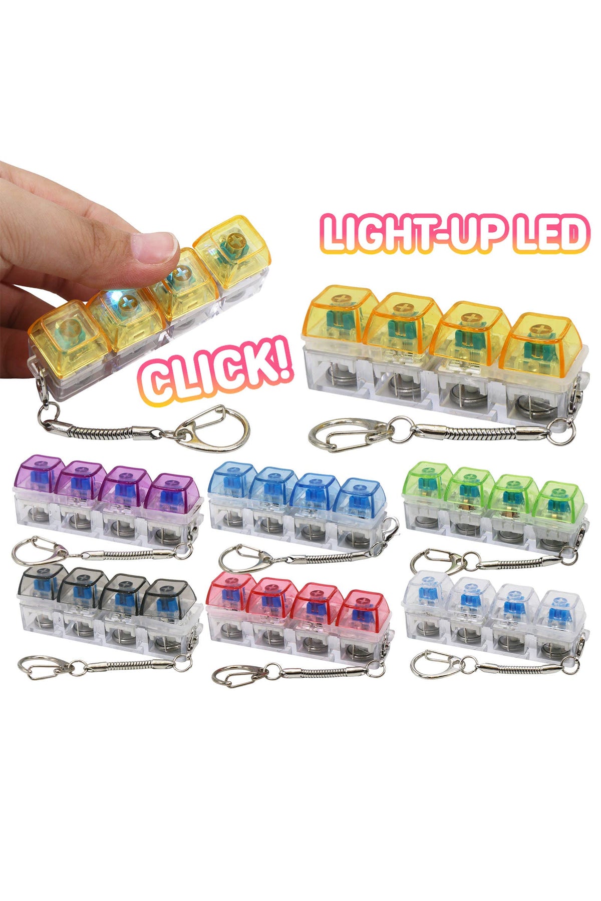 4x1 LED Light-Up Clear Clicky Keycap Fidget Toy Keychain: