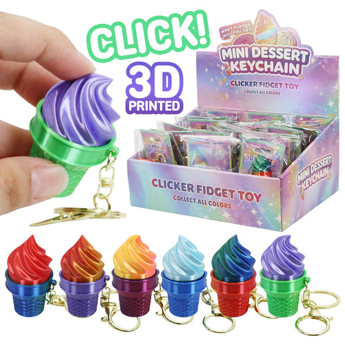 Ice-Cream 3D Print Ombre Shimmer Clicky Fidget Keychain: