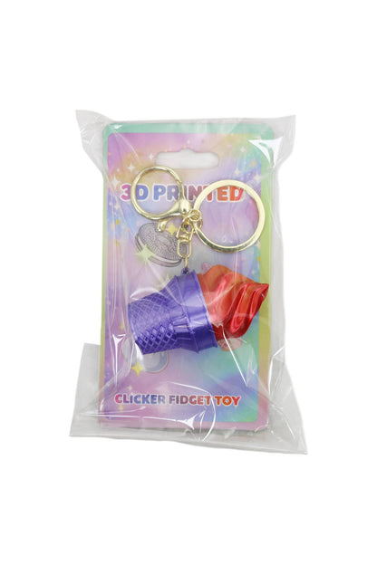 Ice-Cream 3D Print Ombre Shimmer Clicky Fidget Keychain: