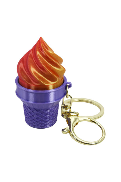Ice-Cream 3D Print Ombre Shimmer Clicky Fidget Keychain: